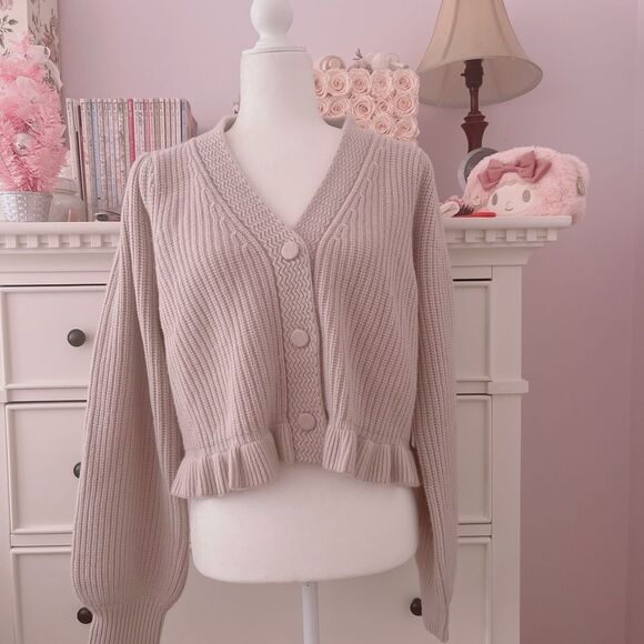 LoveShackFancy Adessa Cardigan in Dusty Mauve size XL